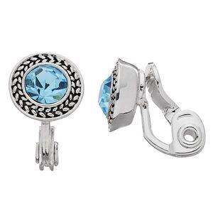 Napier Simulated Blue Crystal Clip-On Silvertone  Button Stud Earrings - New